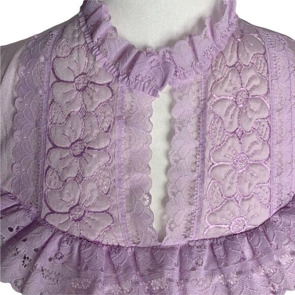 Vintage Nylon Lingerie Nightgown S Purple Sleeveless Embroidered Floral Lace - Picture 3 of 7